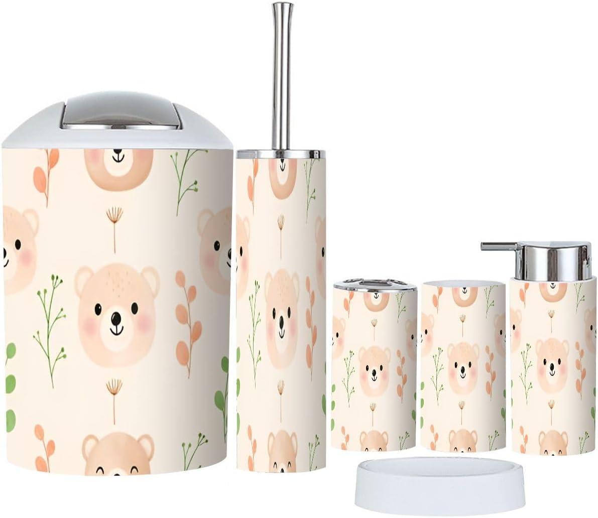 Cute Bears Bathroom Accessory Set 6 Piece