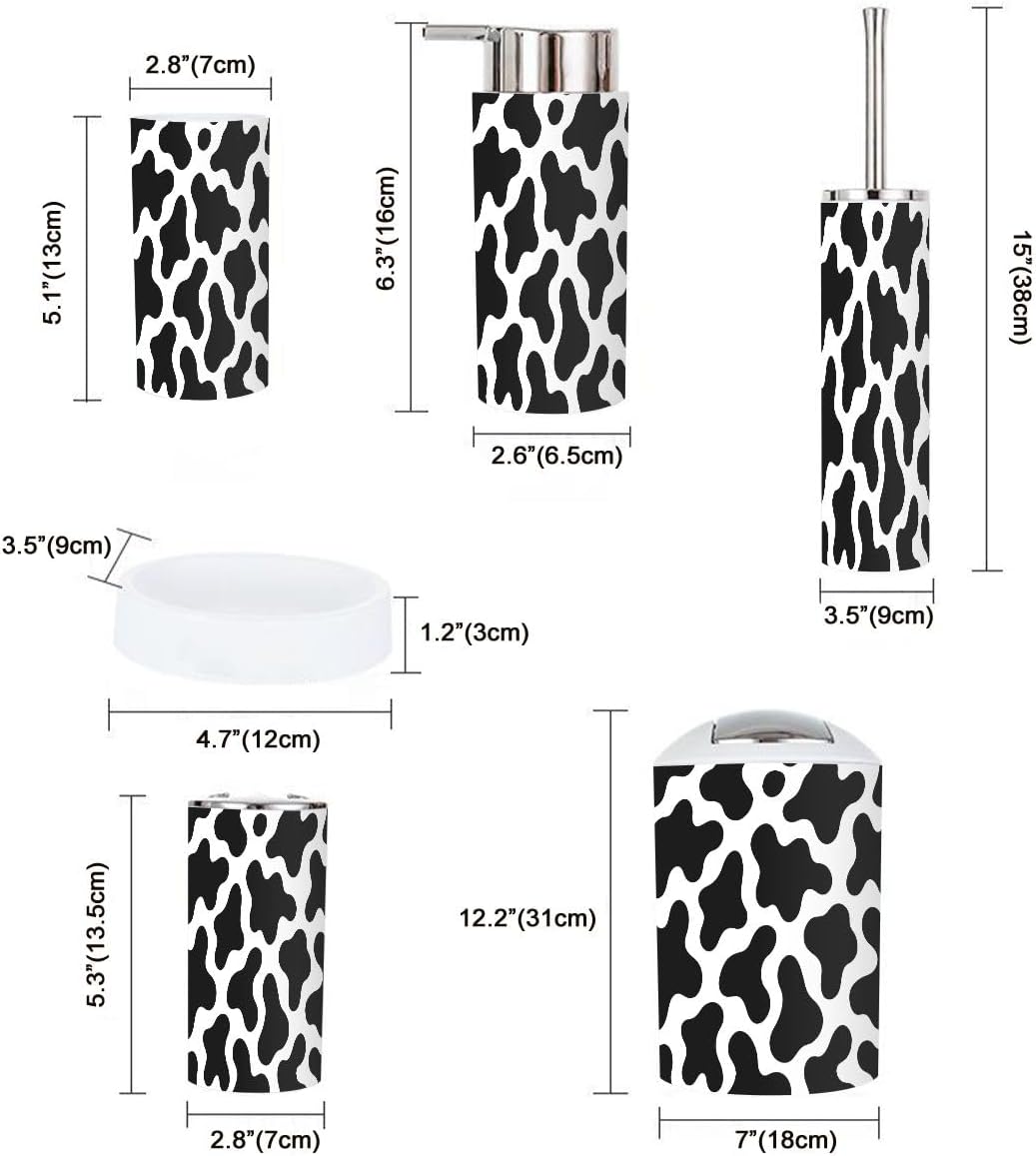 Stylish Black White Milk Cow Skin Bathroom Accessory Set