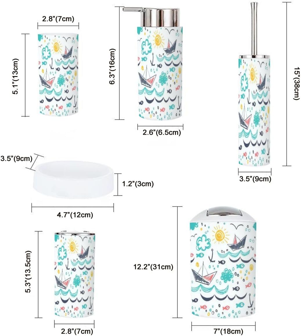 Bathroom Accessory Set 6-Piece Seamless Pattern for Kids Durable Practical