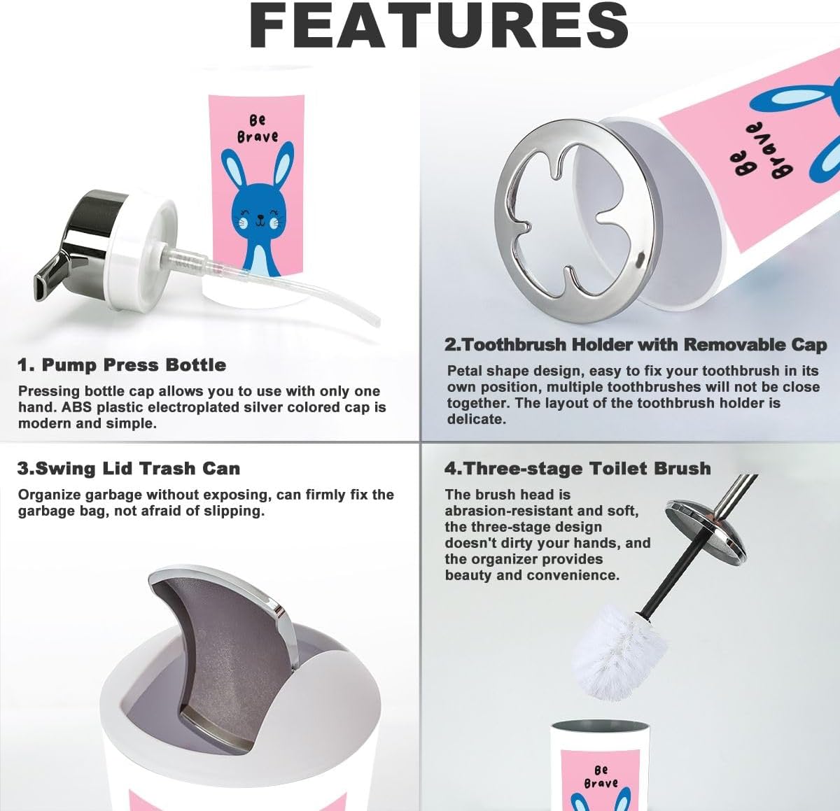 Stylish Durable 6-Piece Bathroom Accessories Set for Home Kitchen