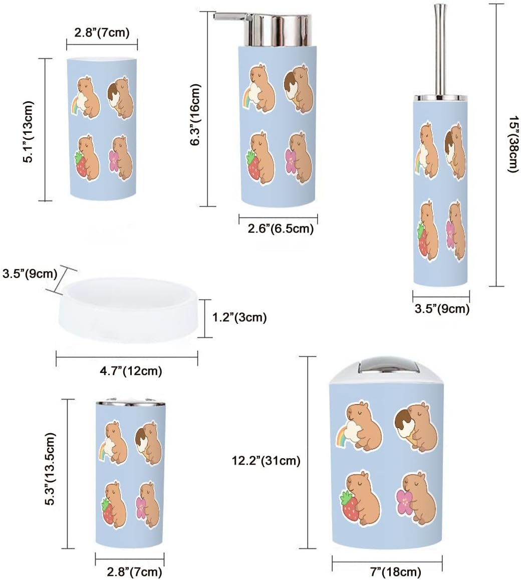 Bathroom Accessory Set Boho Style 6 Piece White Animal Character Organizing Set