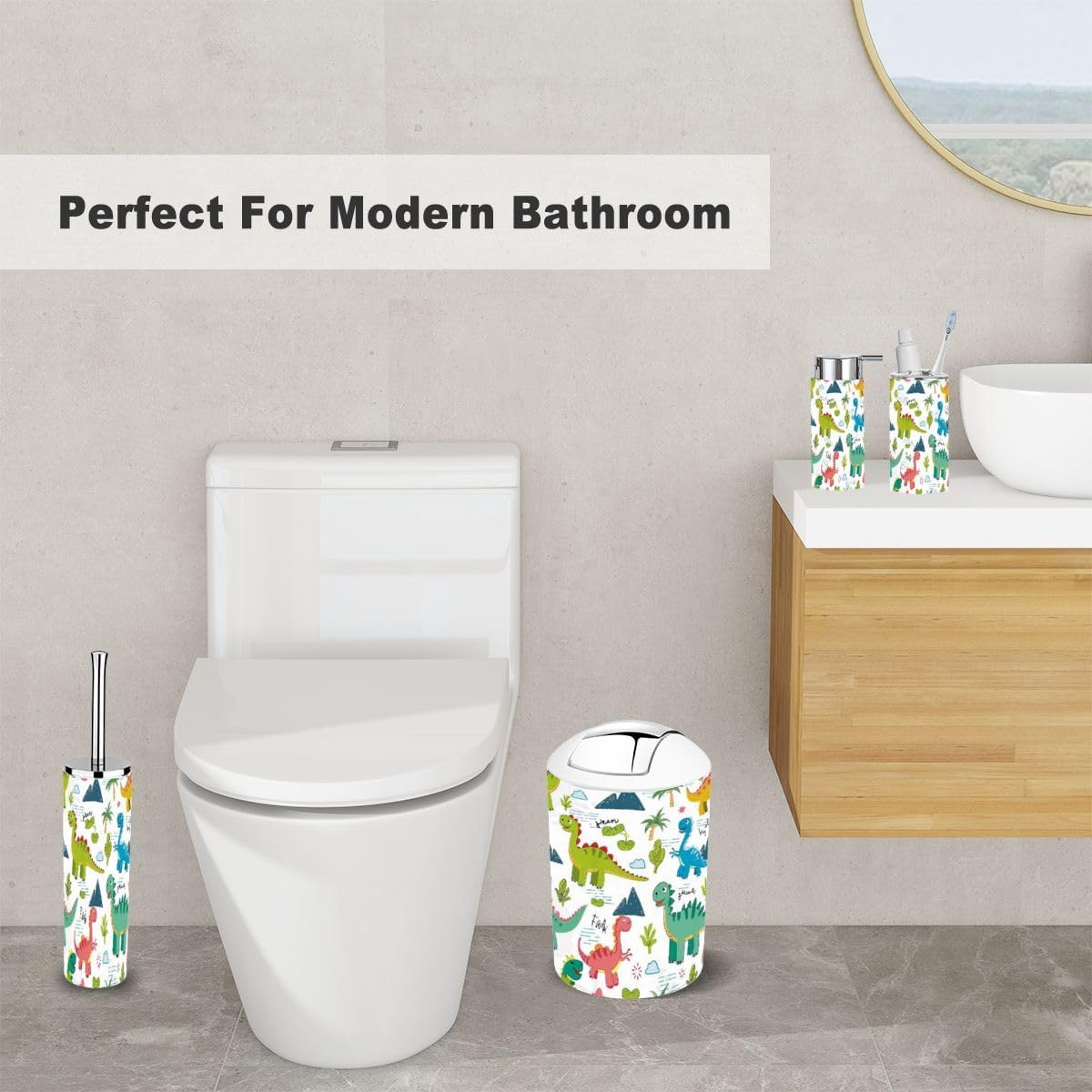 Cute Dinosaur Bathroom Accessory Set 6 Piece