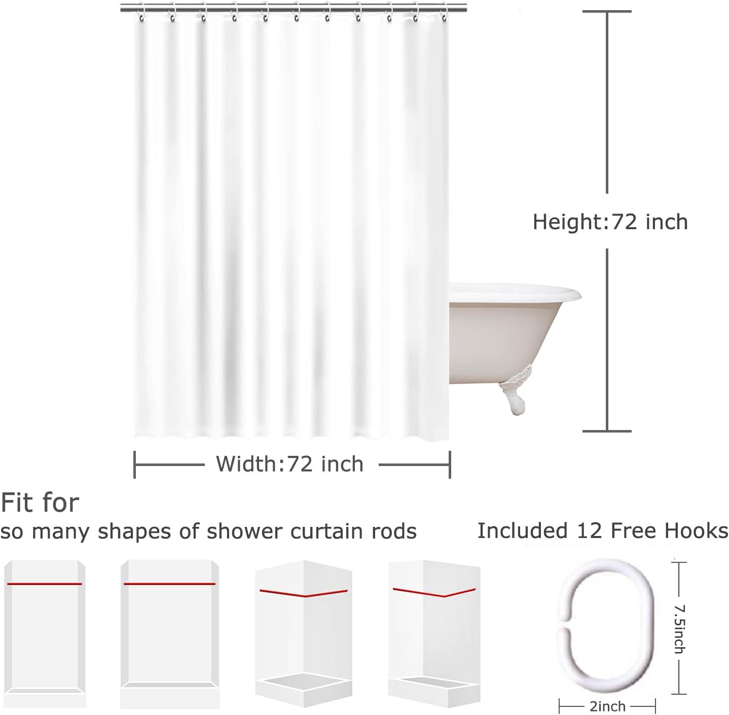 RosieLily Fish Shower Curtain Set with 12 Hooks Waterproof Durable for Kids