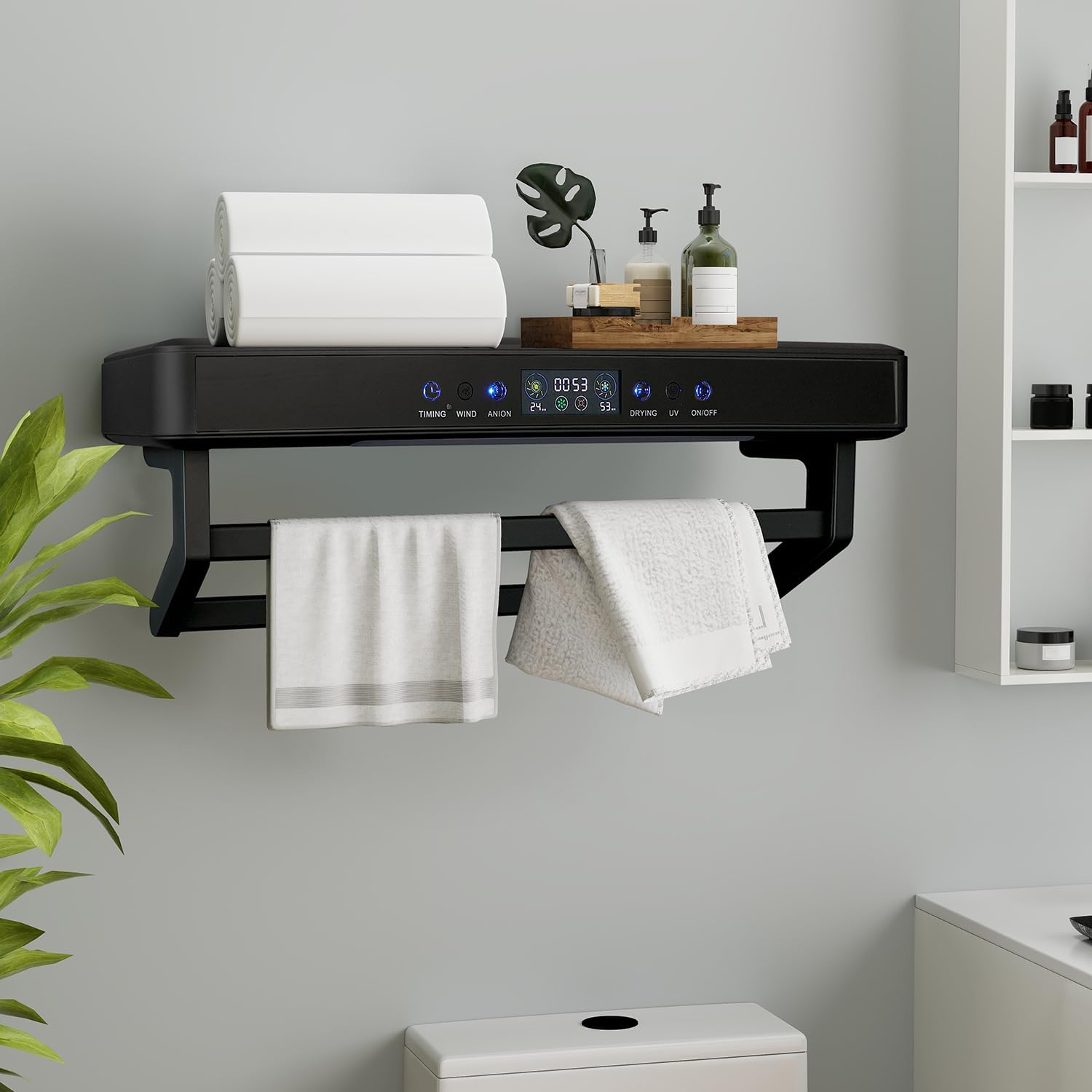 Electric Heated Towel Warmer Rack with Touch Screen and Air Purification