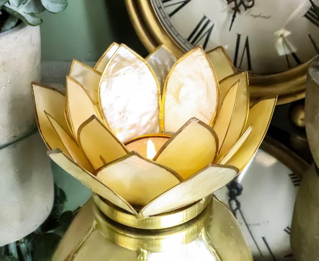 Ebros Hand Crafted Capiz Seashell Lotus Votive Candle Holder