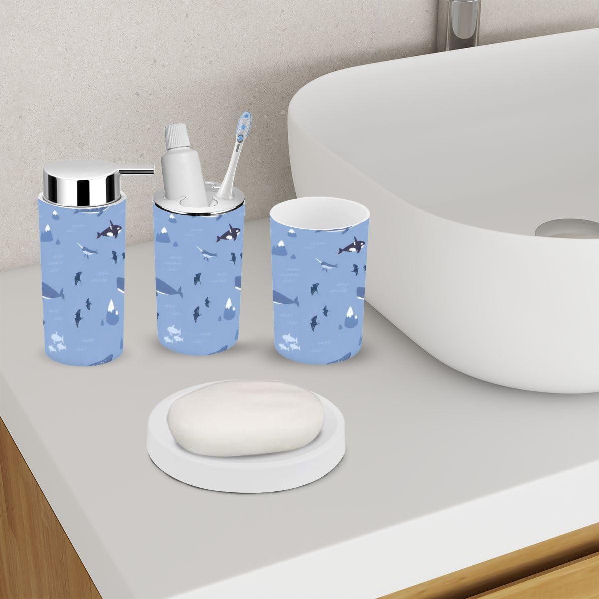 Ocean Fish Pattern 6 Piece Bathroom Accessories Set