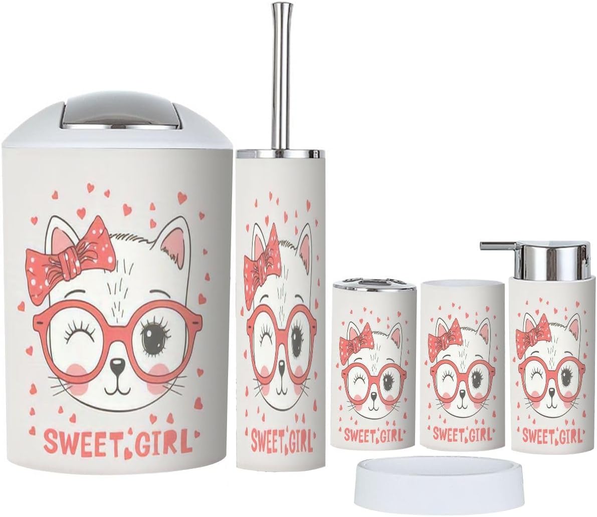Elegance in Every Bisbee - 6-Piece Bathroom Set with Cat Face Design
