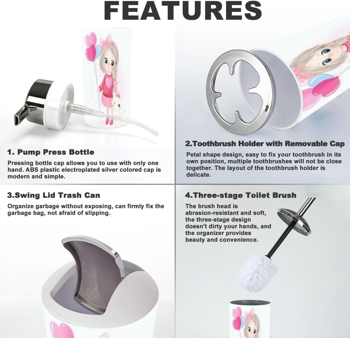 Cute Little Girl Holding Balloon Bathroom Set 6 Piece