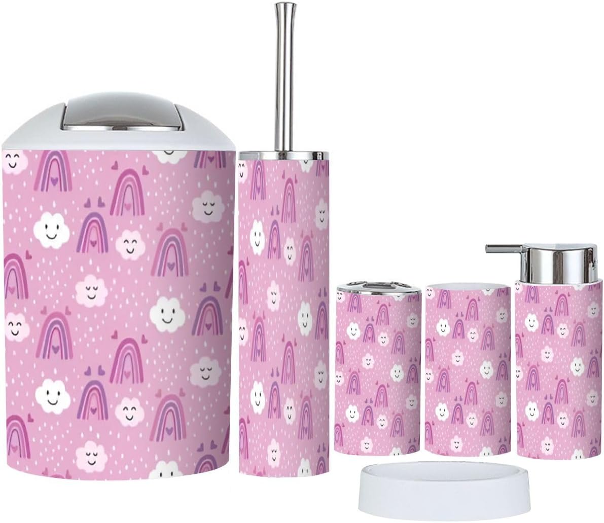 Stylish 6-Piece Bathroom Set - Rainbow Design