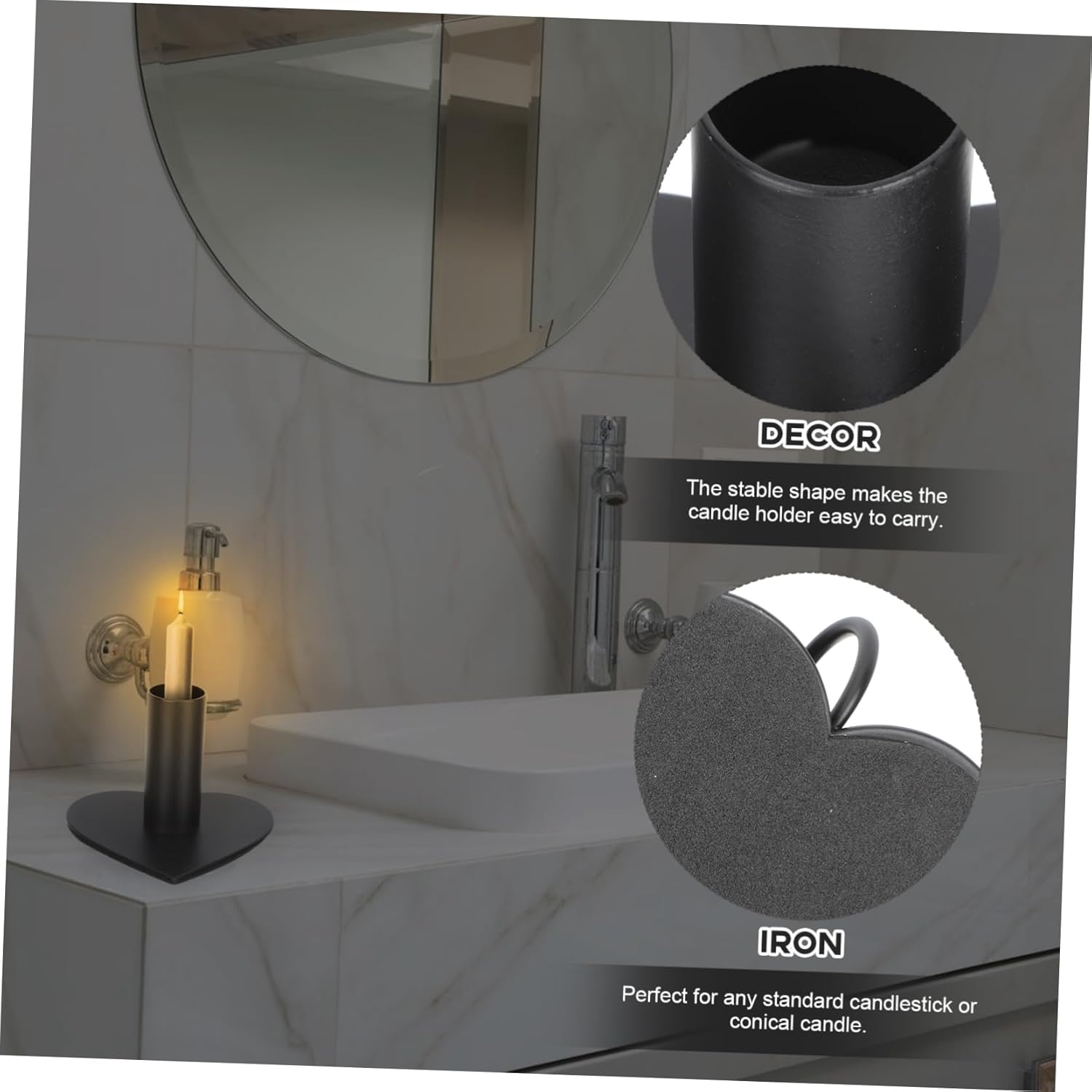 Elegant Black Iron Candle Holder for DJs - Heart-Shaped Compact Candle Rack