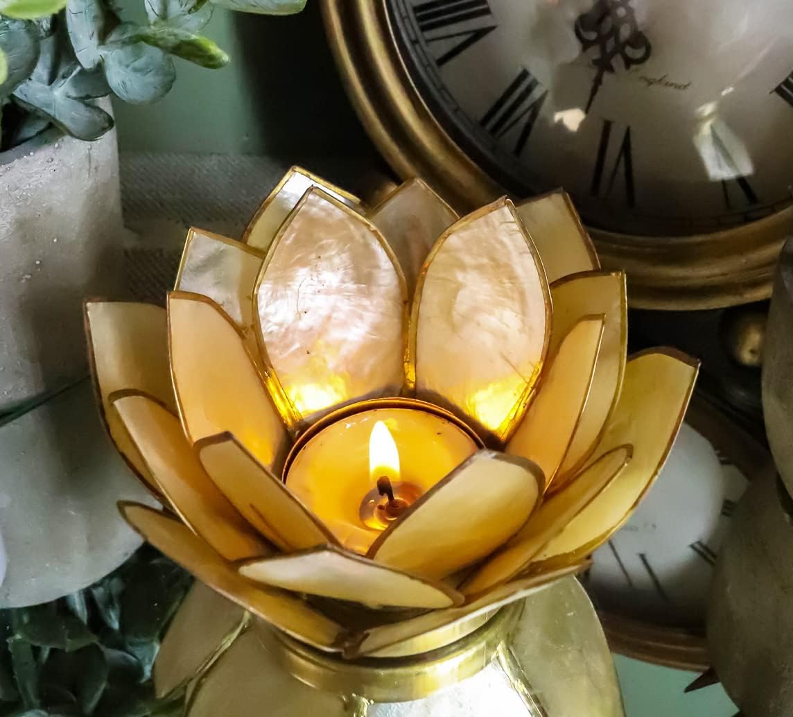 Ebros Hand Crafted Capiz Seashell Lotus Votive Candle Holder