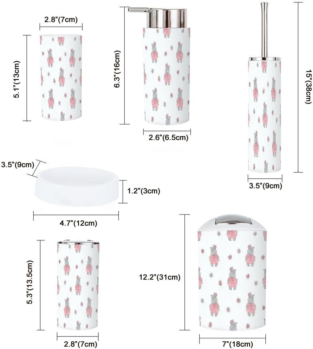 Bathroom Accessory Set for Girls Cute Hippo Pattern Design