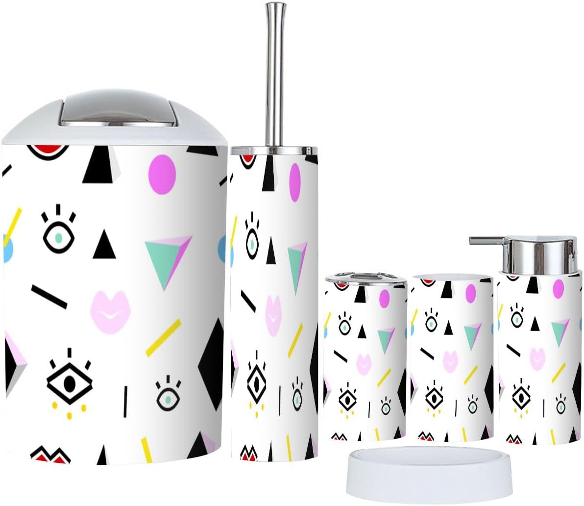 XNGJEMVWXO 6-Piece Bath Set with Modern Geometric Shapes Retro Storage Display