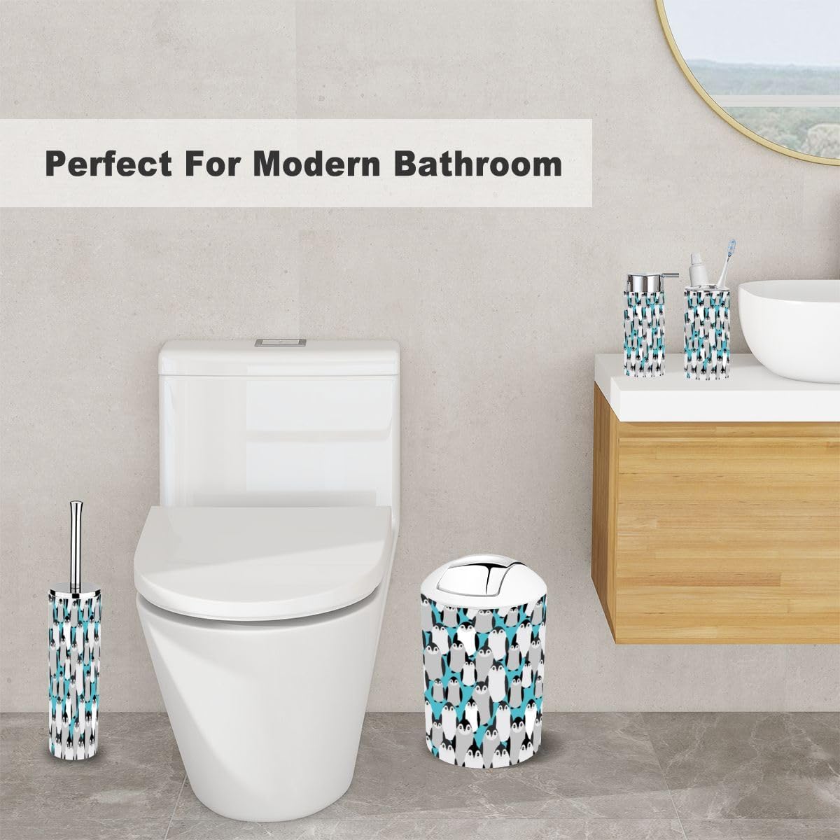 6-Piece Funny Penguins Pattern Toothbrush Soap Organizer Set