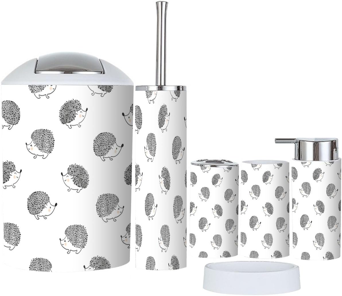 Bathroom Accessories Set 6 Pcs - Cute Decor with Hedgehogs