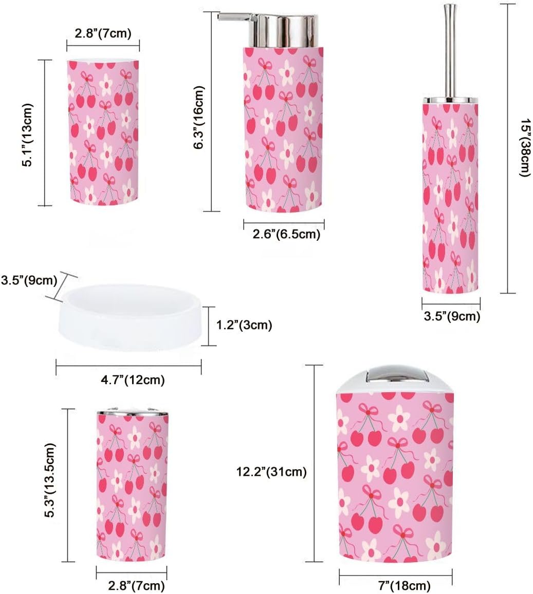 Cute Functional Bathroom Accessory Set - 6 Piece Preppy Storage Solution