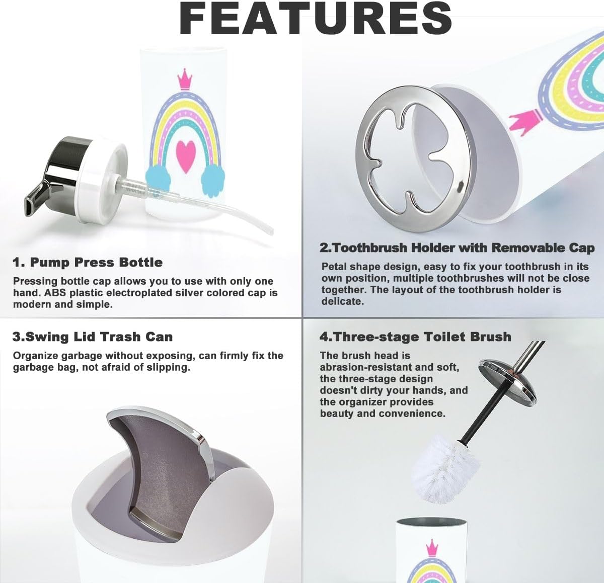 Bathroom Accessory Set - Rainbow Rainbow Fastpitch Scandinavian Style