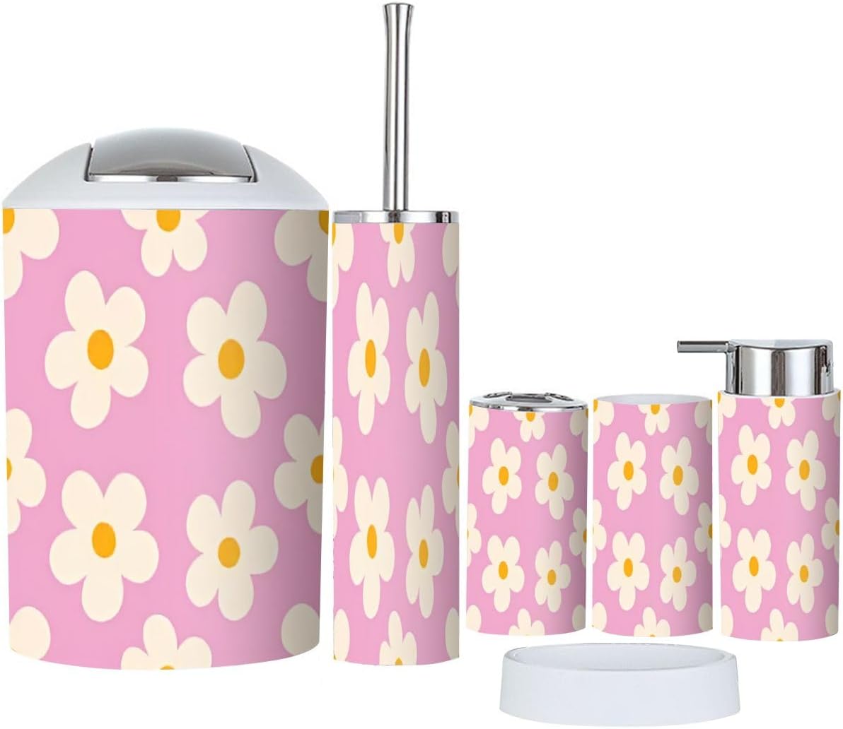 Bathroom Accessory Set 6-Piece 70s Retro Pink design