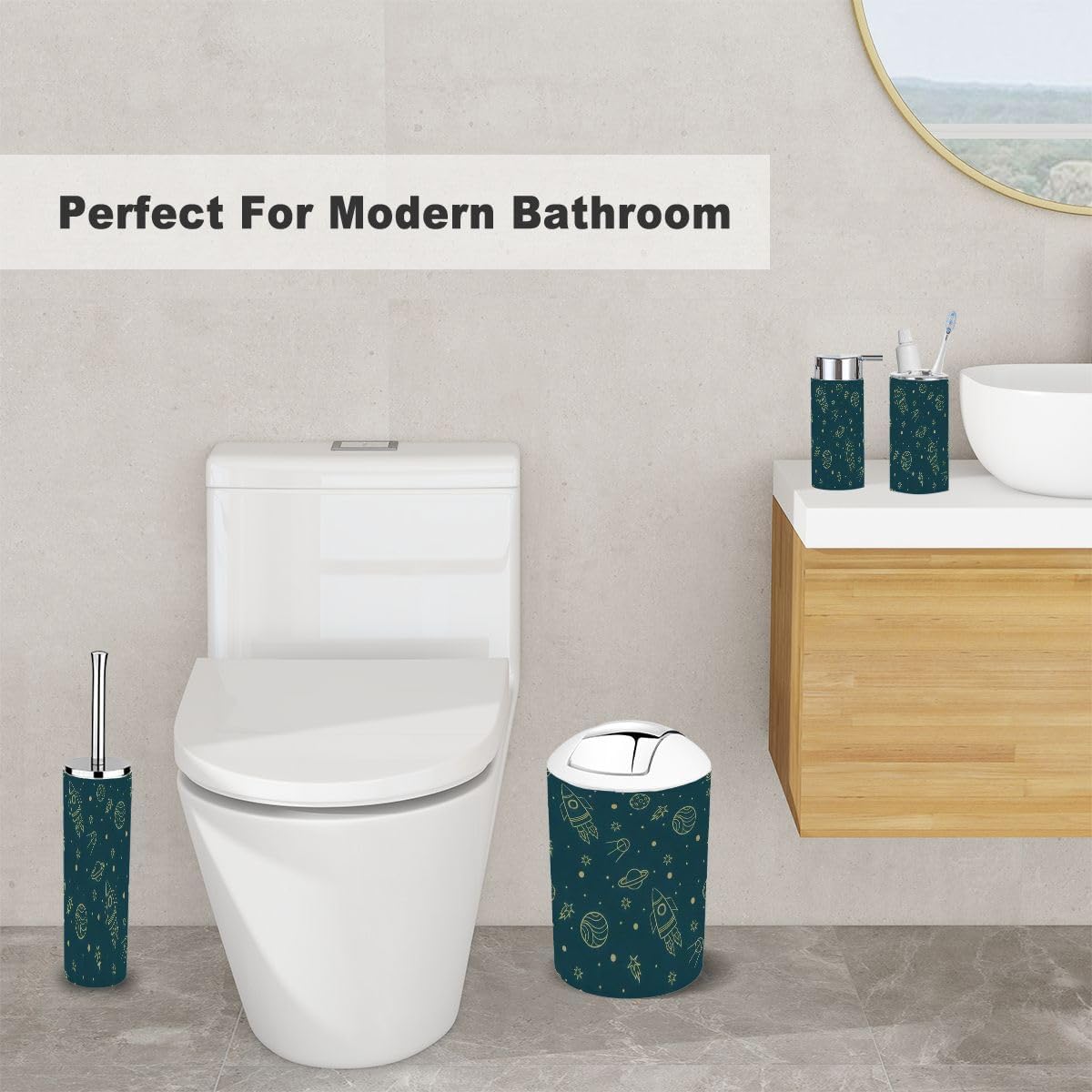 Stylish 6-Piece Bathroom Accessory Set for Space Kids
