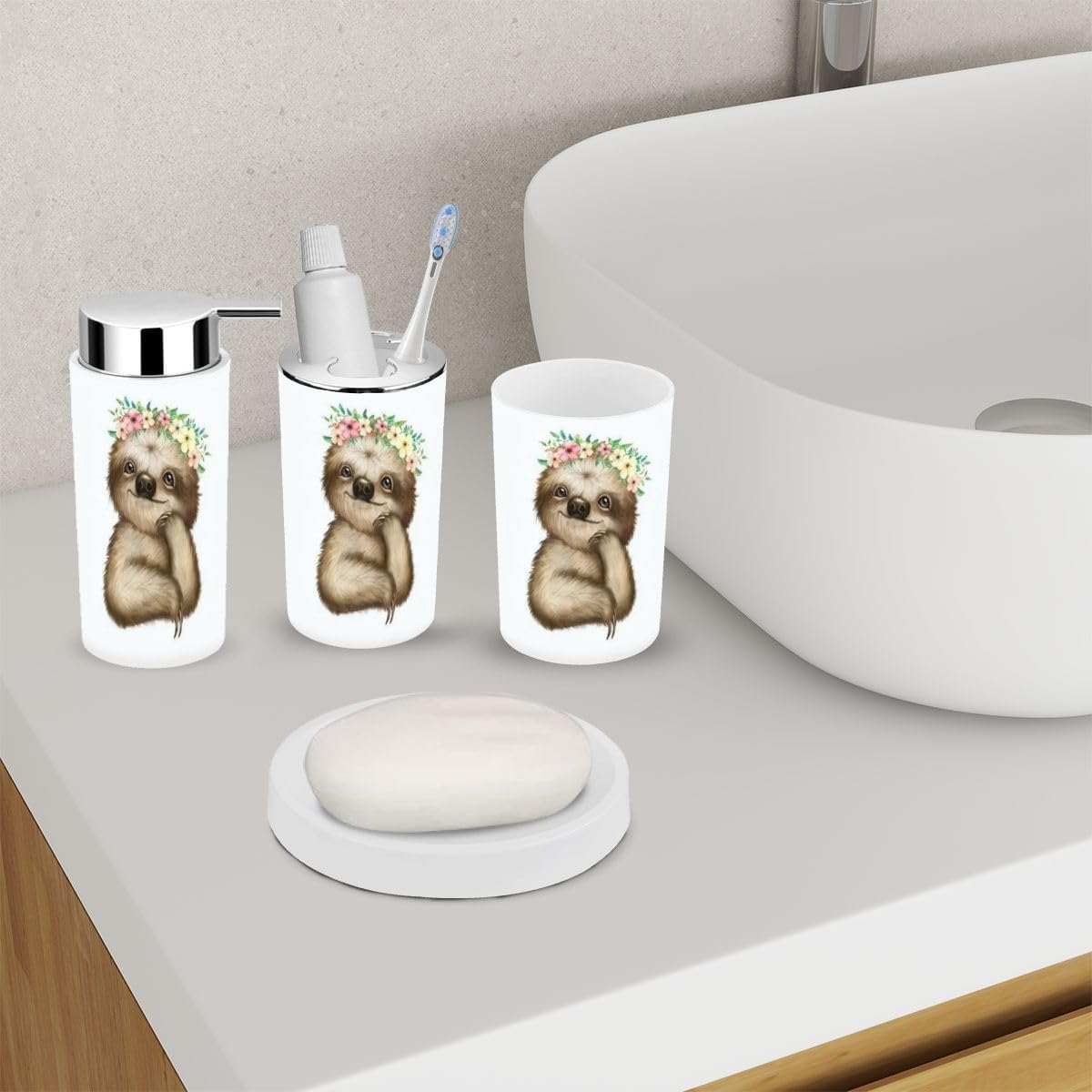 6-Piece Cute tropical animal bathroom accessory set for babies