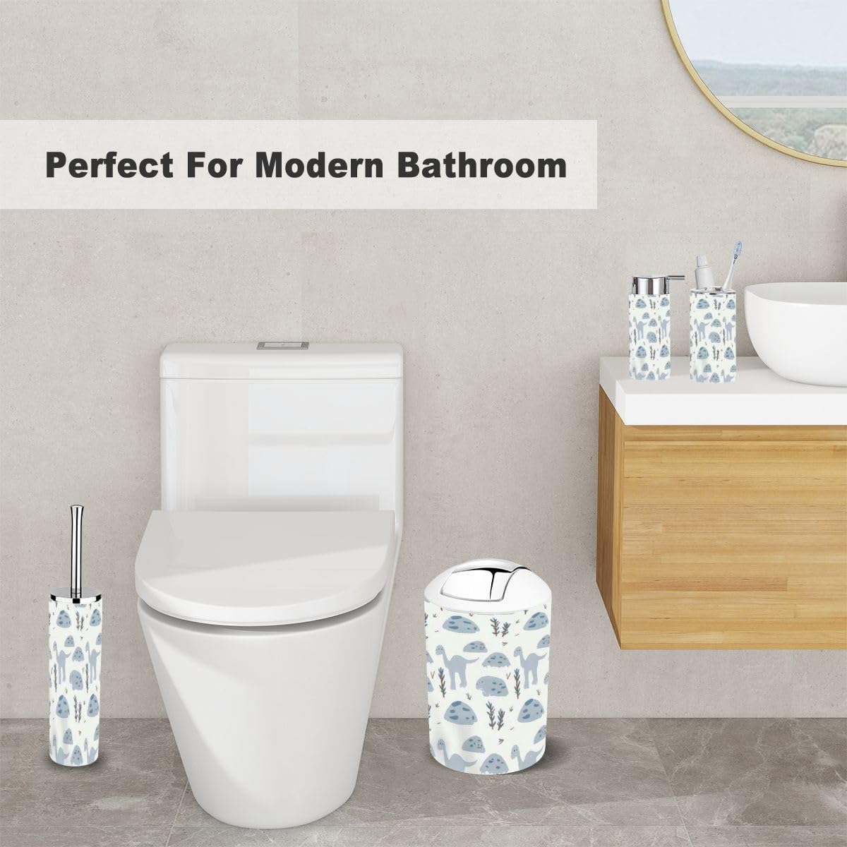 Stylish Dinosaur Bathroom Accessory Set for Kids Purable Durable