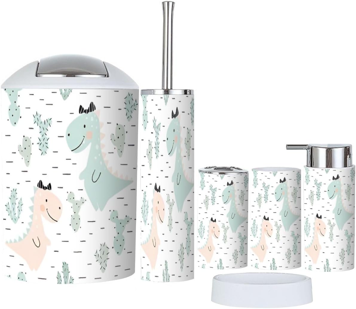 PlayfulBOHO Set - 6 Piece bathroom Accessories Dinosaur Princess Toothbrush Holder