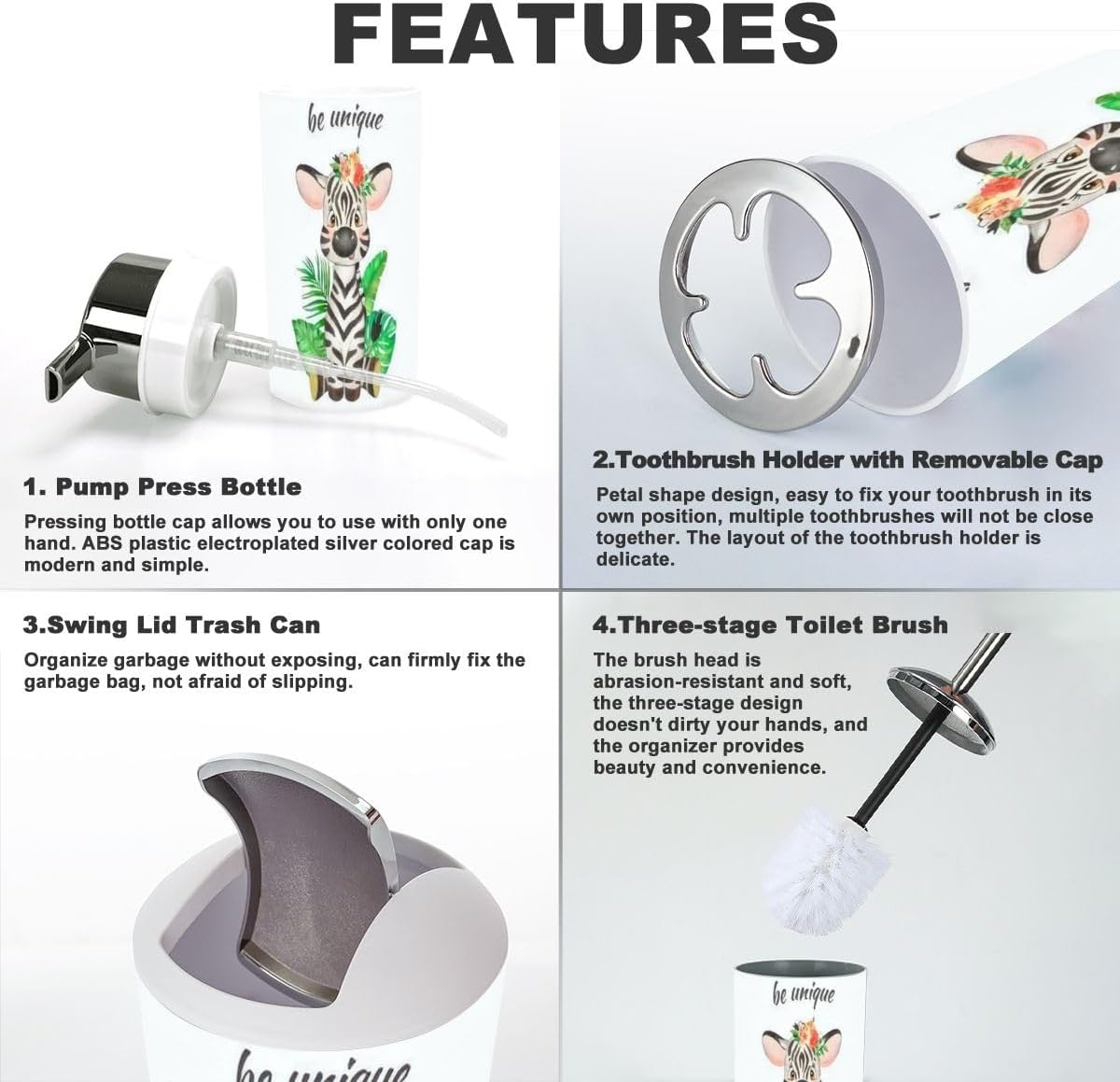 Bathroom Accessory Set - Cute Zebra Built for the Family