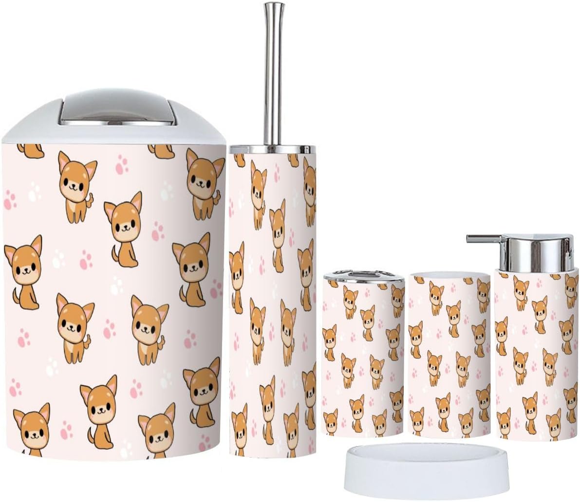 6 Piece Cute Kawaii Dogs Bathroom Accessory Set