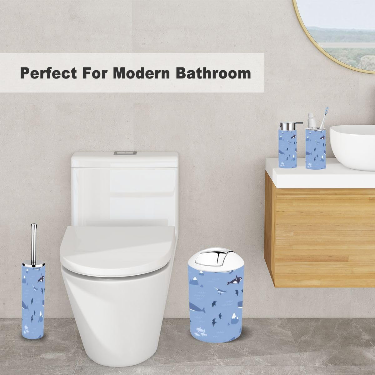 Ocean Fish Pattern 6 Piece Bathroom Accessories Set