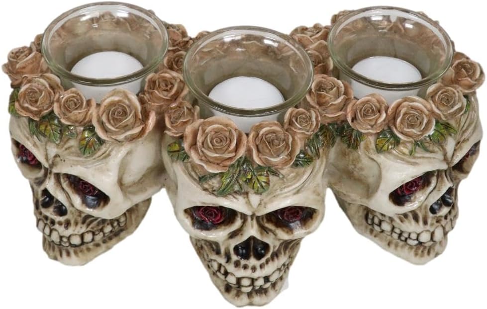 Ebros Gift Trio Gothic Rose Skulls fragrance holder