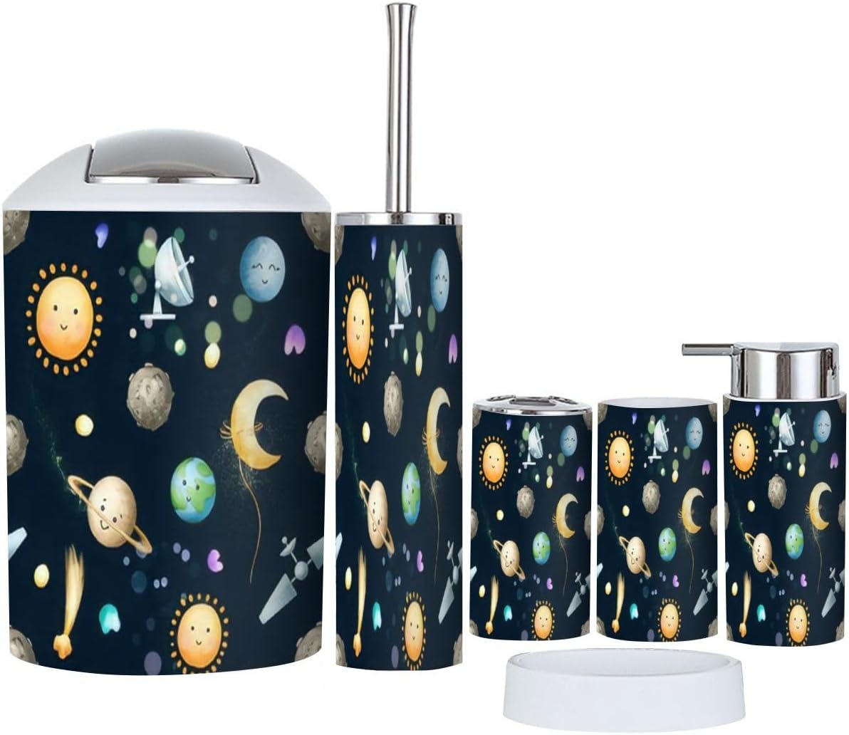 Stylish 6-Piece Bathroom Set for Space Explorers Durable Functional