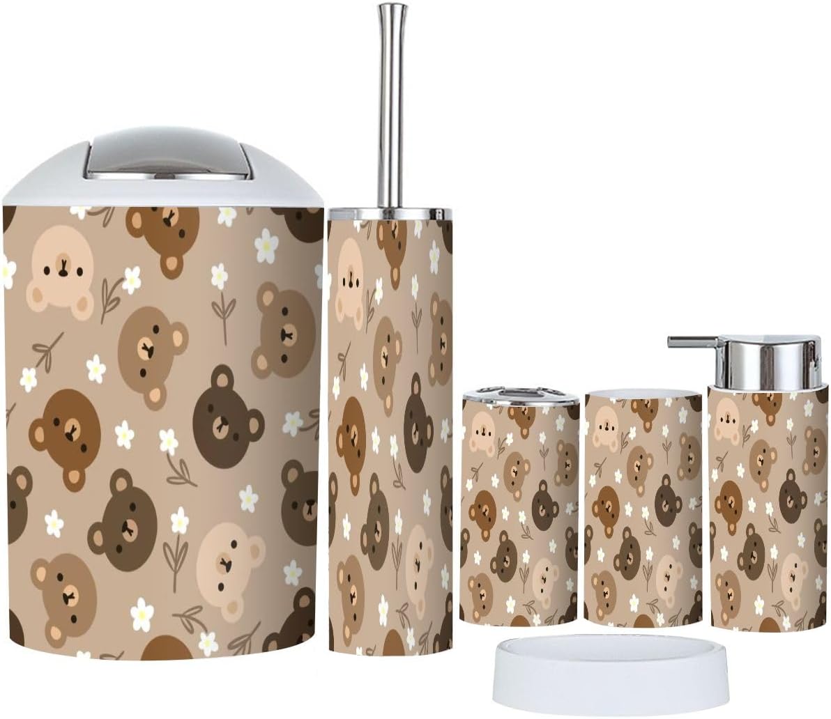 Bathroom Accessory Set 6 Piece - Cute Eco-Friendly Stylish Organized Durable Functional
