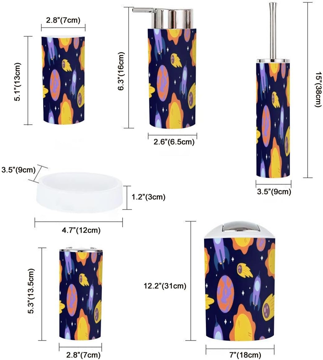 Kawaii Bathroom Accessory Set 6 Piece cosmic Doodle