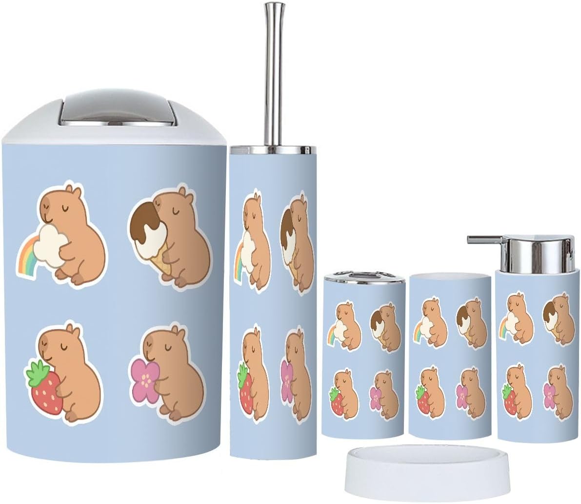 Bathroom Accessory Set Boho Style 6 Piece White Animal Character Organizing Set