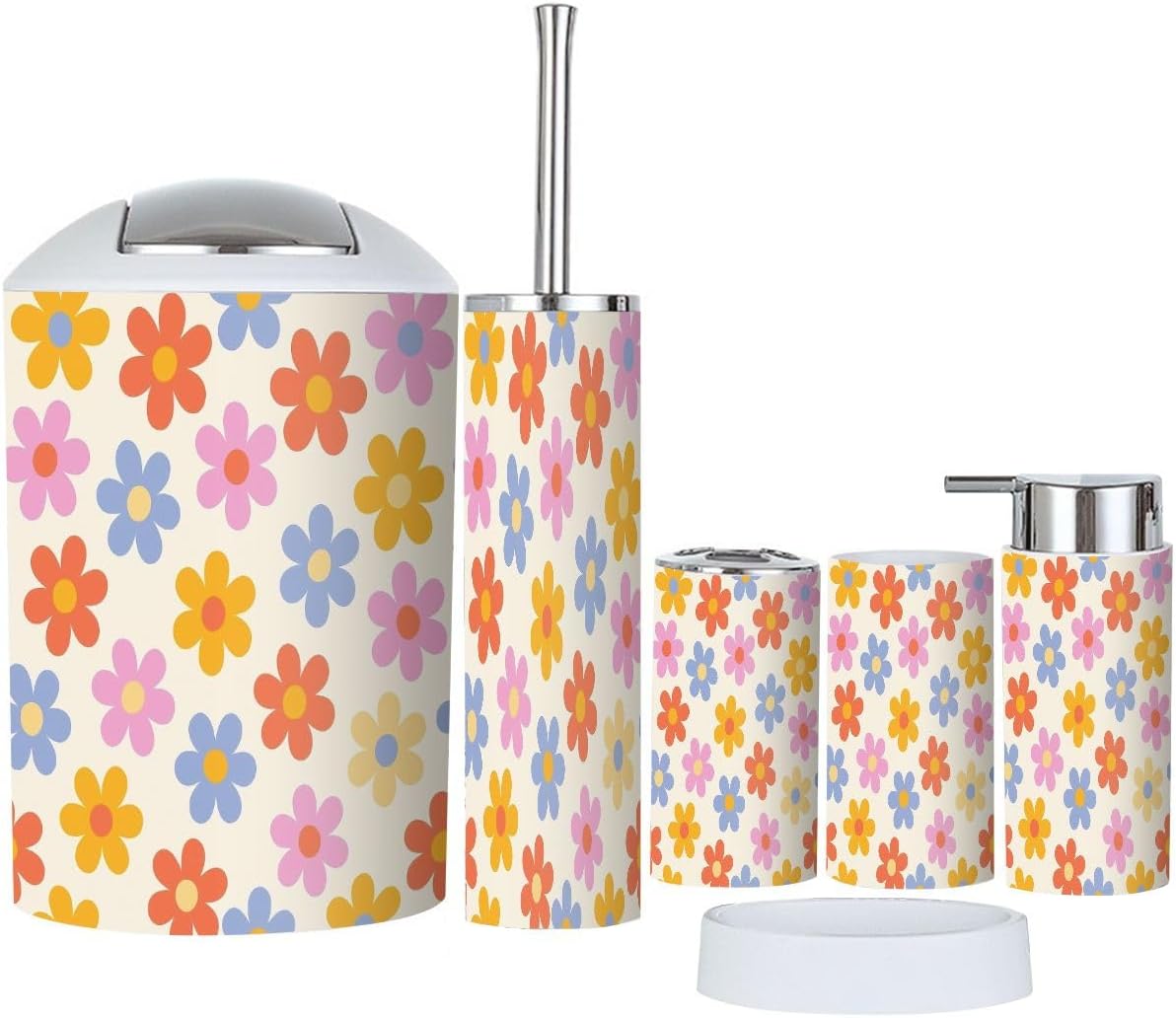 Boho Floral Bathroom Accessory Set 6 Piece