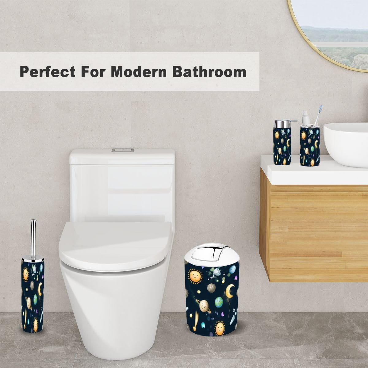 Stylish 6-Piece Bathroom Set for Space Explorers Durable Functional