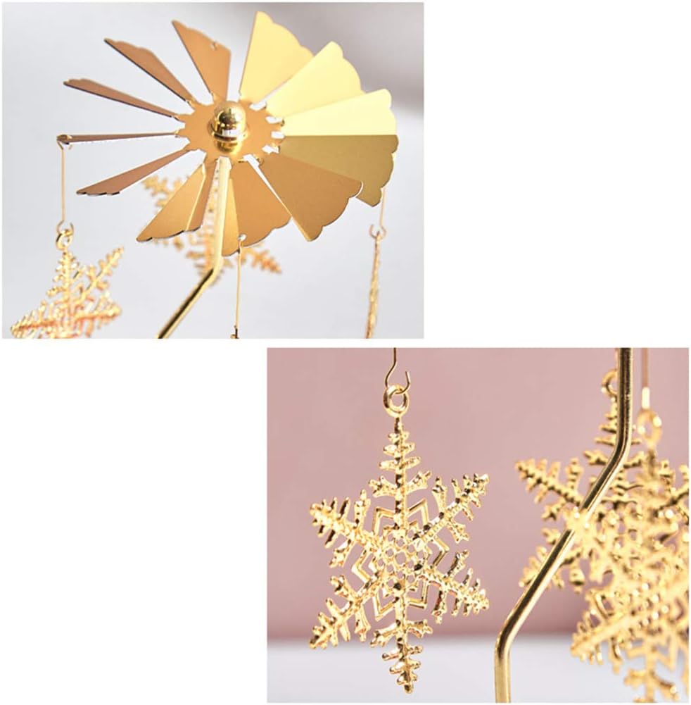 2pcs Rotating Christmas Candlestick Gold Snowflake and Fawn Holder