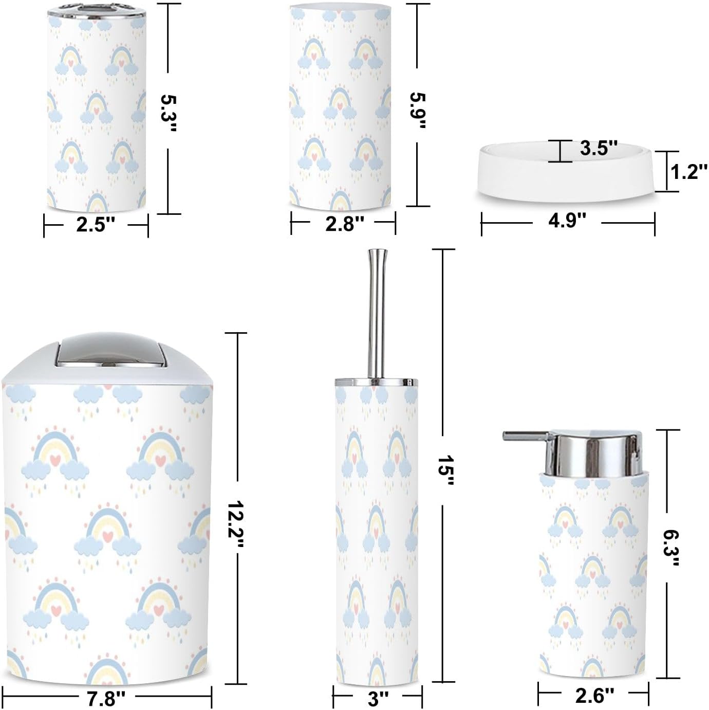 GISGBJW Cute 6-Piece Blue Stars Bath Set for Boys Tidy Modern