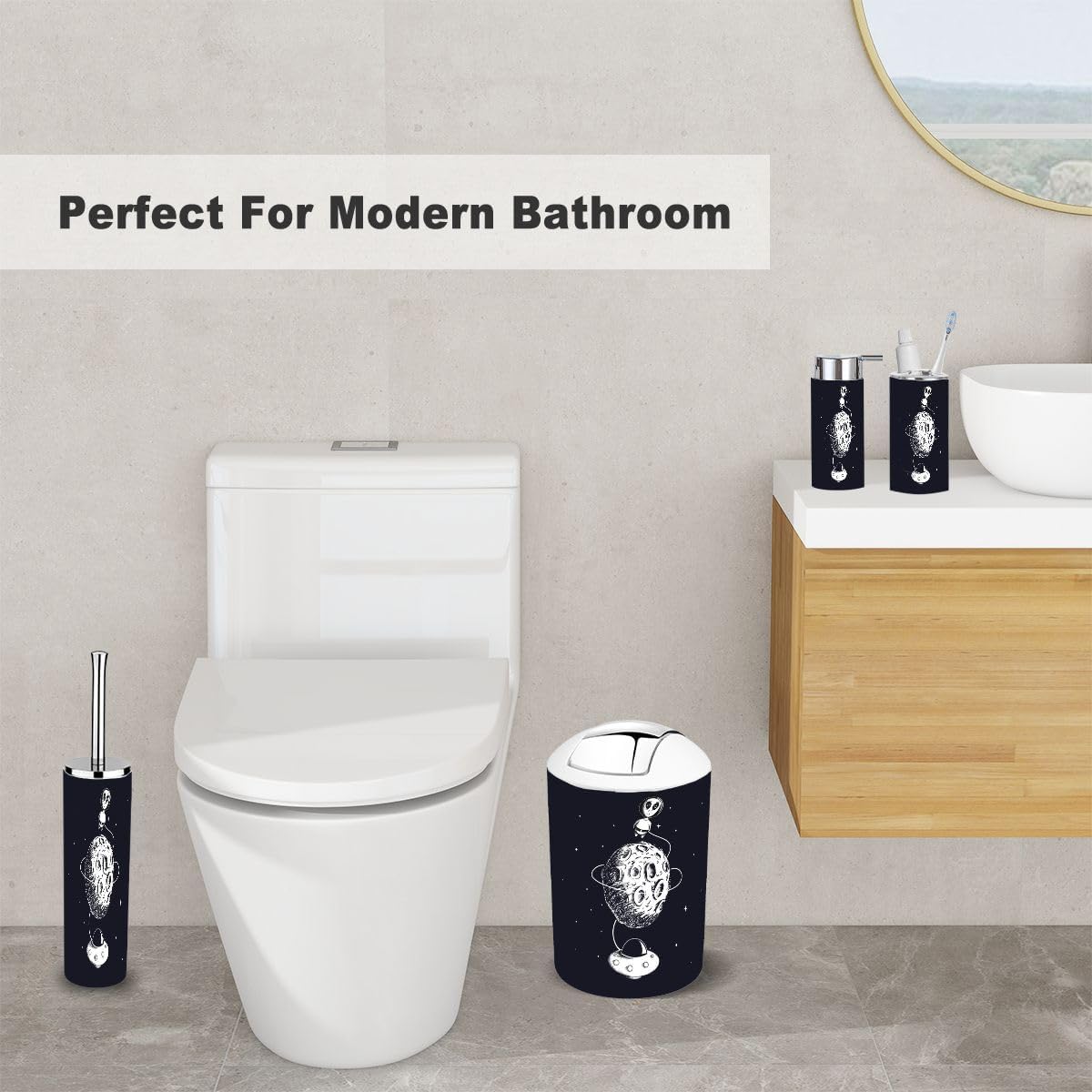 6-Piece Essential Bathroom Accessories Set for Home - Cute Astronaut Design