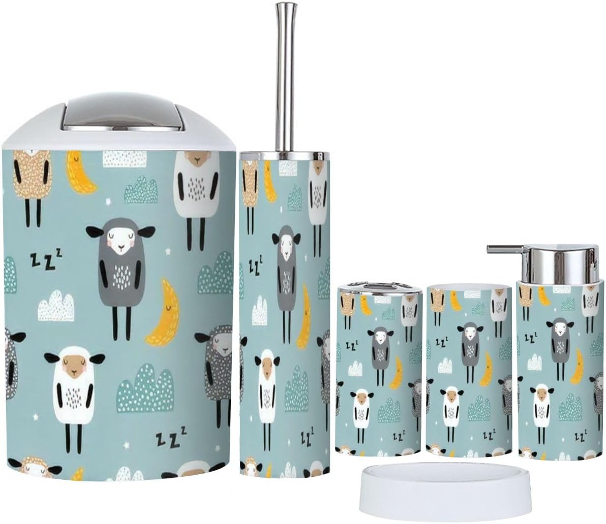 Cute Sheep Moon Clouds 6 Piece Bathroom Accessory Set
