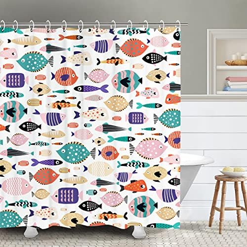 RosieLily Fish Shower Curtain Set with 12 Hooks Waterproof Durable for Kids