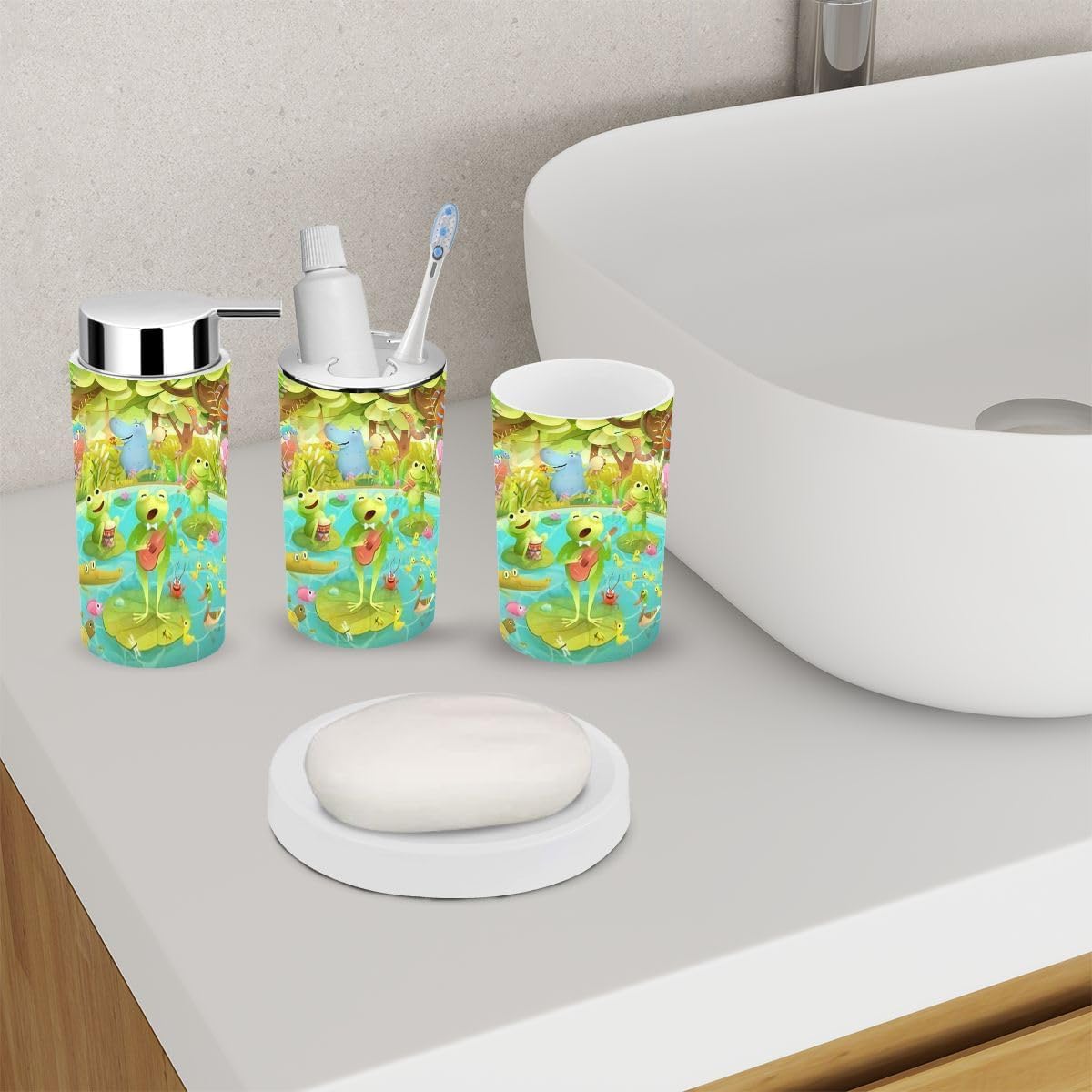 Sturdy Kids Bathroom Accessory Set with 6 Pieces - Durable Easy to Clean