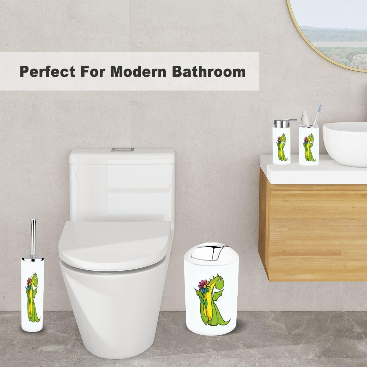 Stylish 6-Piece Bathroom Set Dragon Toothbrush Holder More Durable Functional Design
