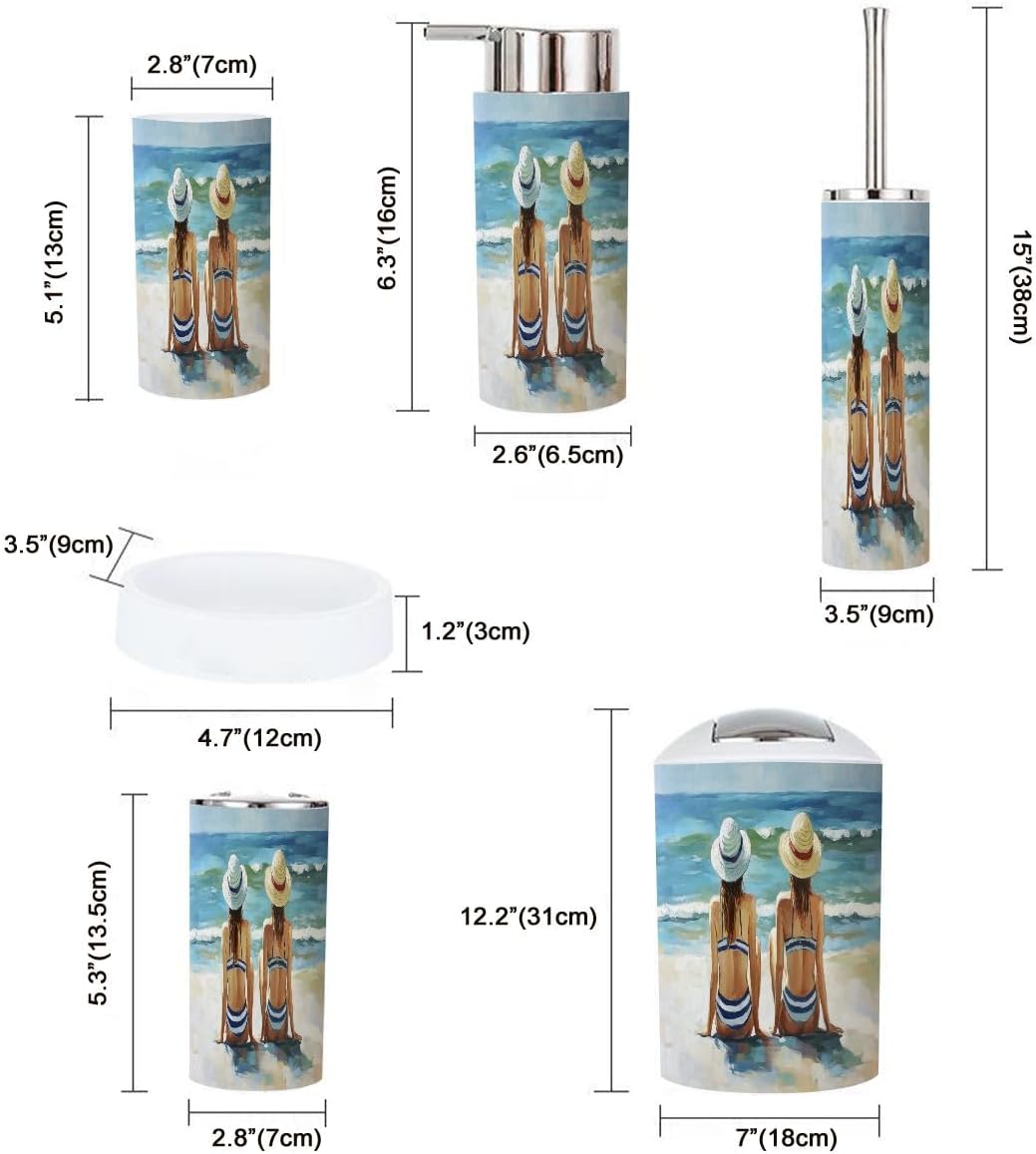 Boho Beach Decor Bathroom Accessory Set 6 Piece