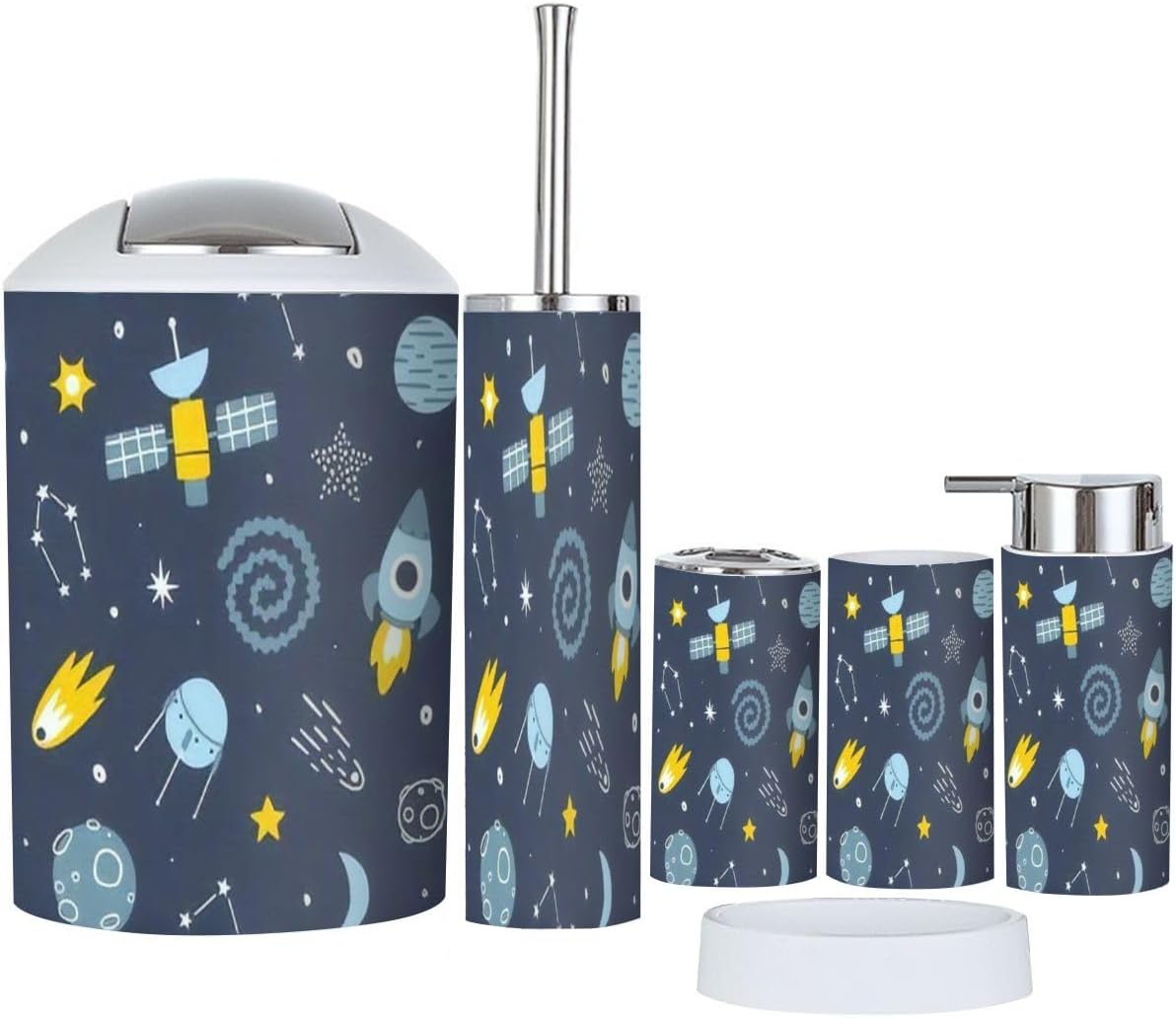 Bathroom Ends Accessory Set - 6-Piece Blue Baby Cosmic Seamless Print