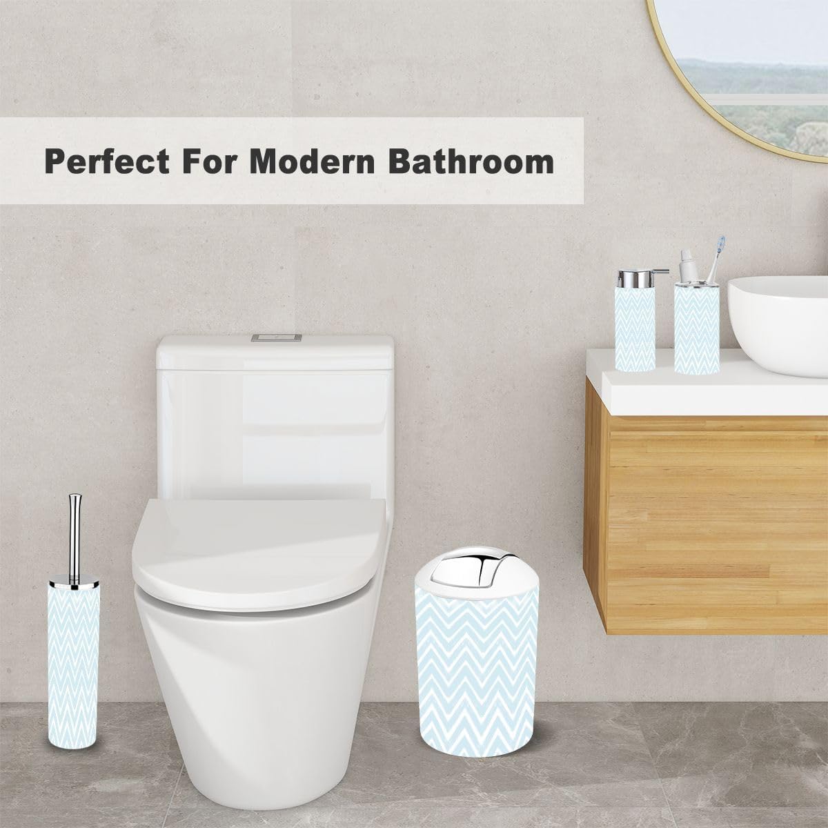 6 Piece Bathroom Accessory Set with Stripe Design