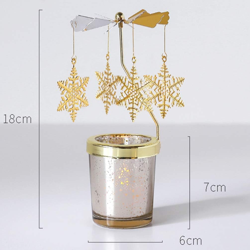 2pcs Rotating Christmas Candlestick Gold Snowflake and Fawn Holder