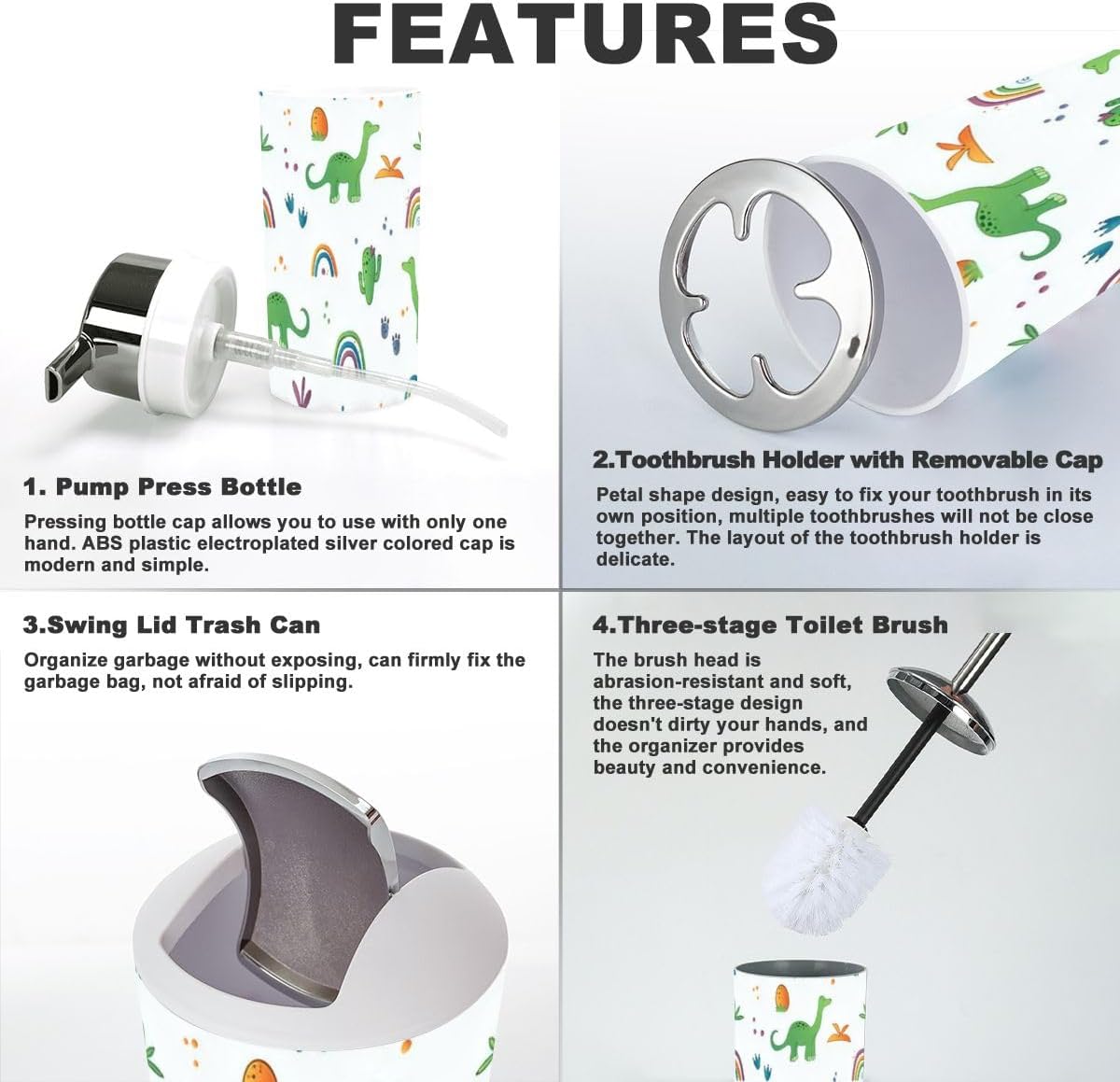 Bathroom Accessories Set Dinosaur Themed - Sealed Design Eco-Friendly