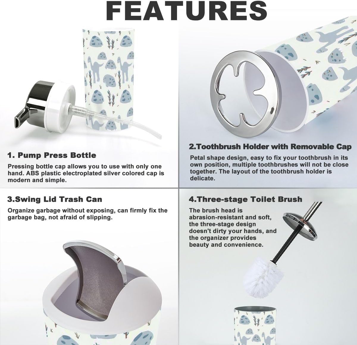 Stylish Dinosaur Bathroom Accessory Set for Kids Purable Durable