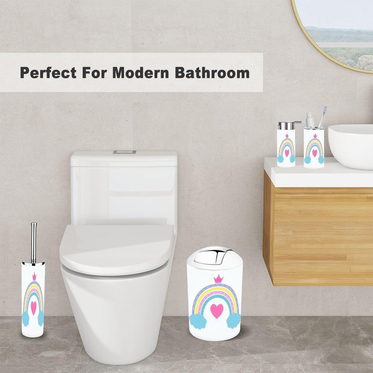 Bathroom Accessory Set - Rainbow Rainbow Fastpitch Scandinavian Style